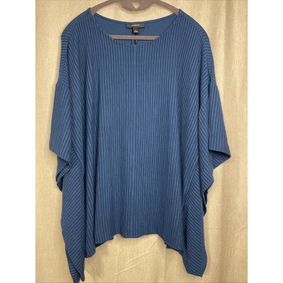 Alfani Women's Shawl Blue Ribbed Top - Size Small - Rayon/Nylon/Spandex - Heavy - Picture 1 of 5